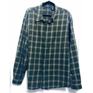 Izod Button Up Shirt Mens Size XL Green Plaid Long Sleeve Cotton Outdoor Preppy